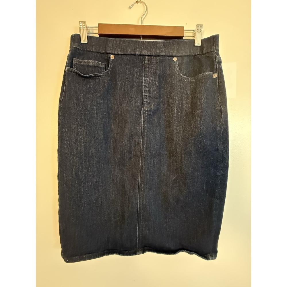 Lands' End Denim Pencil Skirt Womens 8 Dark Wash Stretch Midi Y2K Classic